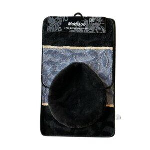 Madison 3 Piece Bathroom Rug Set, Bathroom Rug, Contour Rug & Lid Cover Black
